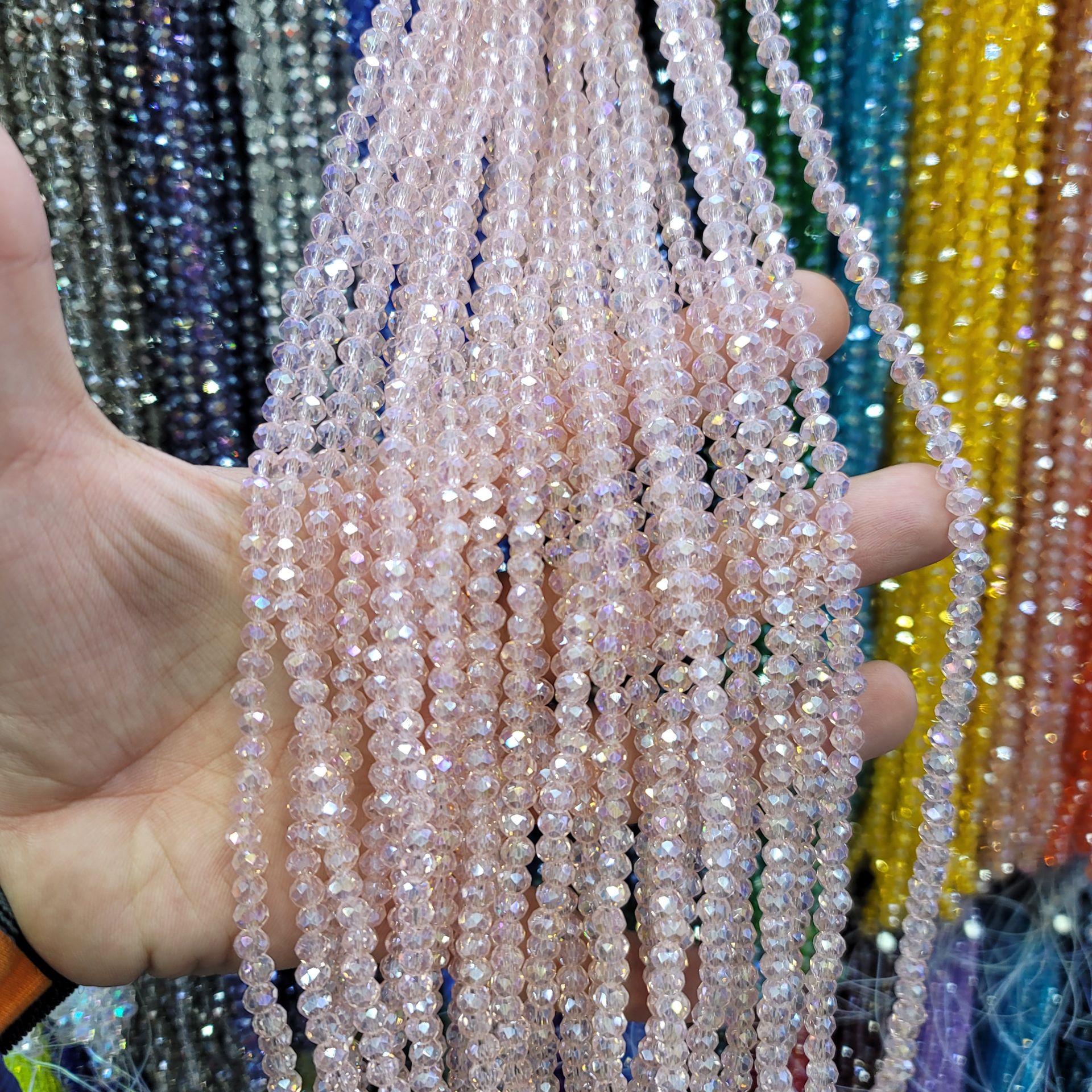 6MM Basık Kristal Dizide 85-100 Adet Pembe