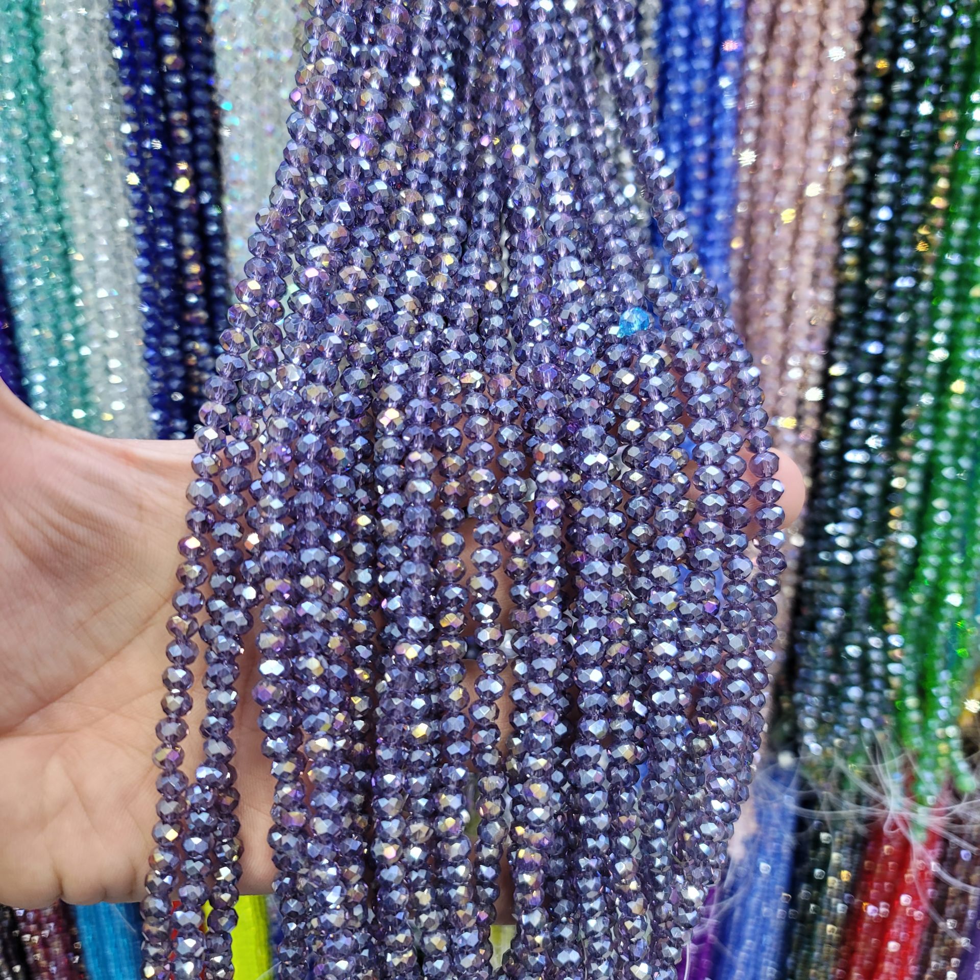 6MM Basık Kristal Dizide 85-100 Adet Mavili Mürdüm